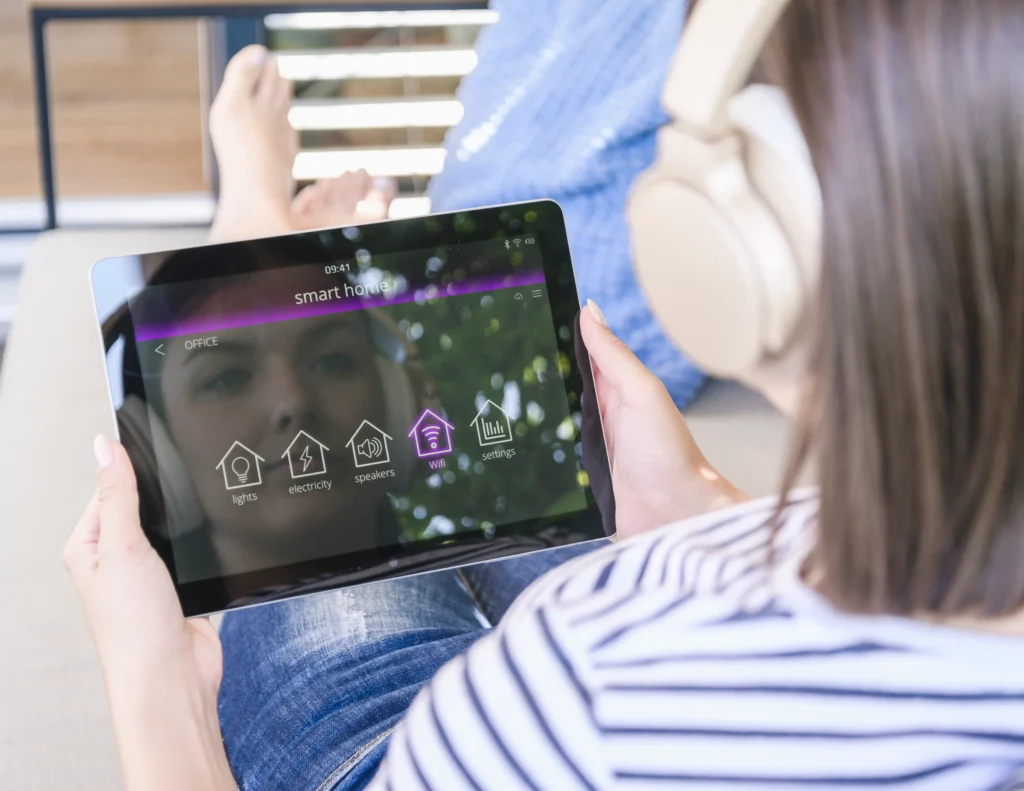 girl setting up smart home device
