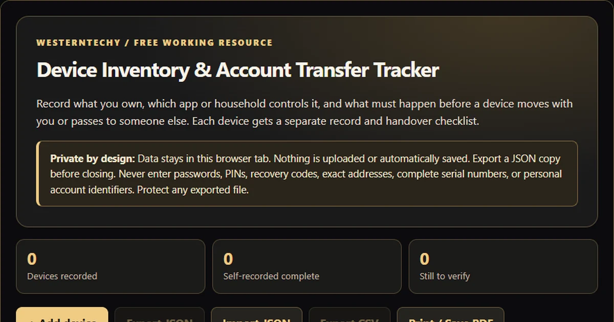 Smart Home Device Inventory & Account Transfer Tracker